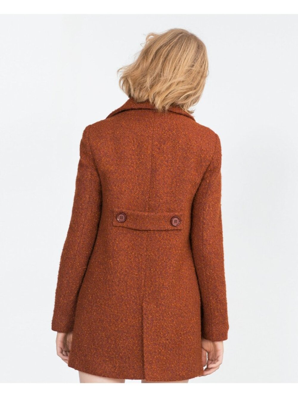 Zara Outerwear Brown Double Breasted Boucle Coat Pockets Size L Jacket Peacoat - Picture 9 of 16